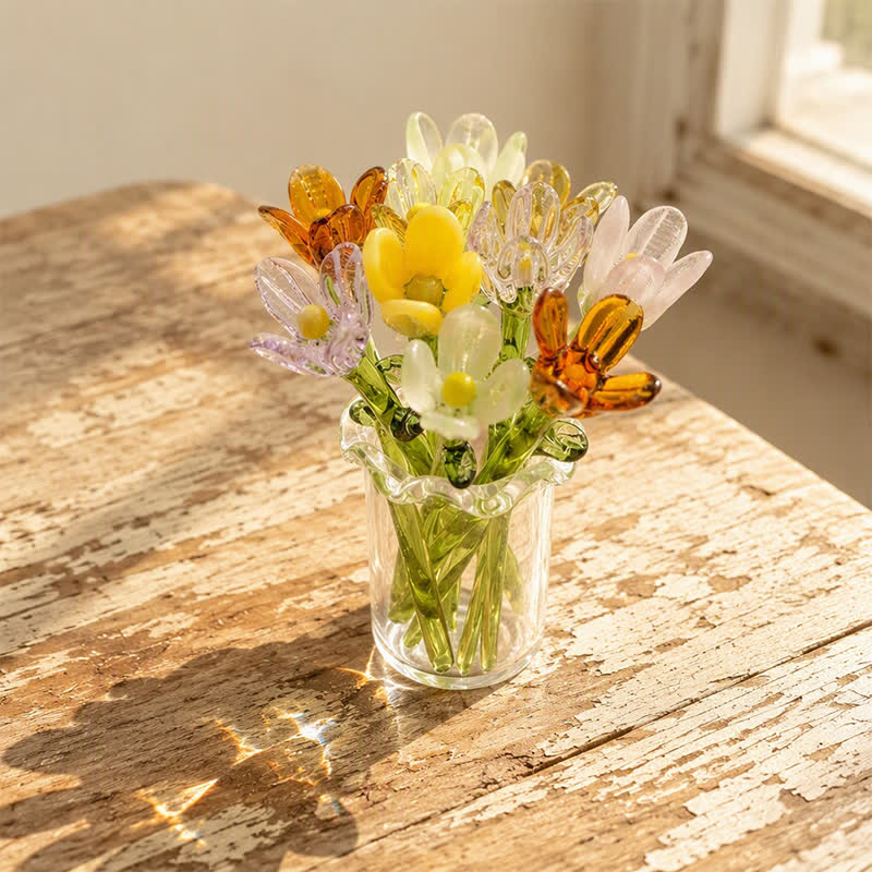 Miniature Forever Glass Bouquet Set - Handblown Glass Random Flower Bouquet In Tiny Vase - image 1