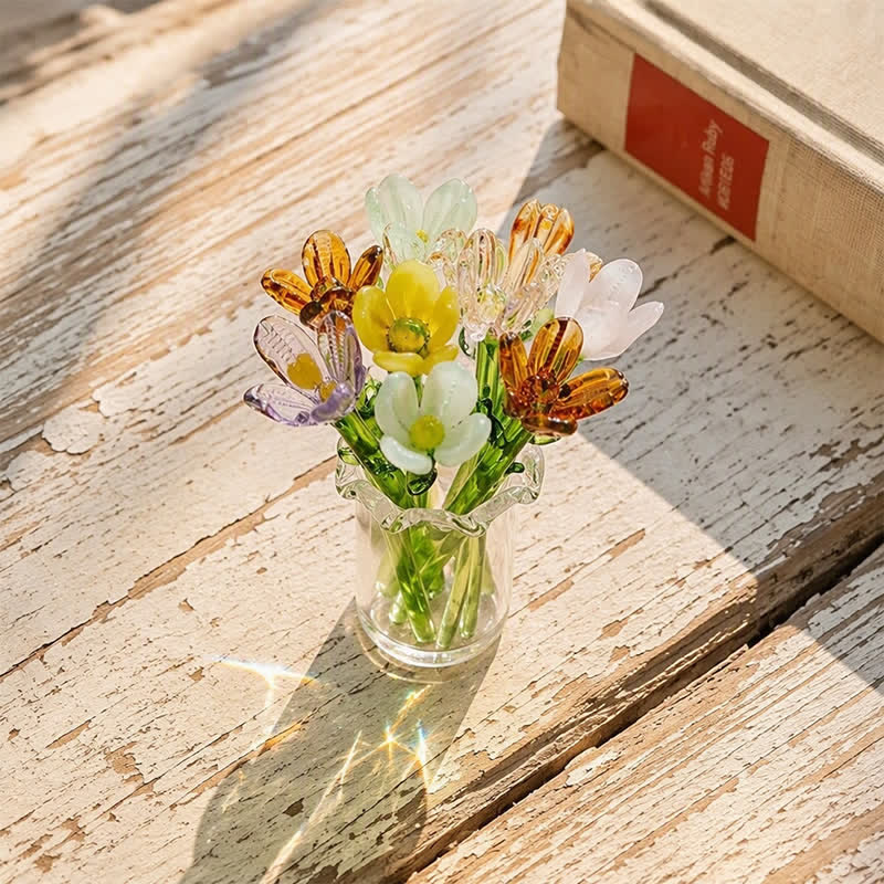 Miniature Forever Glass Bouquet Set - Handblown Glass Random Flower Bouquet In Tiny Vase - image 3