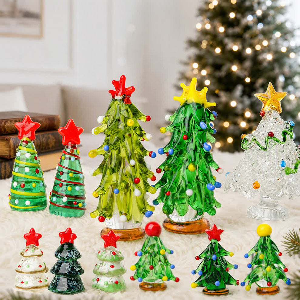 Mini Holiday Decor Twinkle Christmas Tree Figurine - Handblown Glass C ...