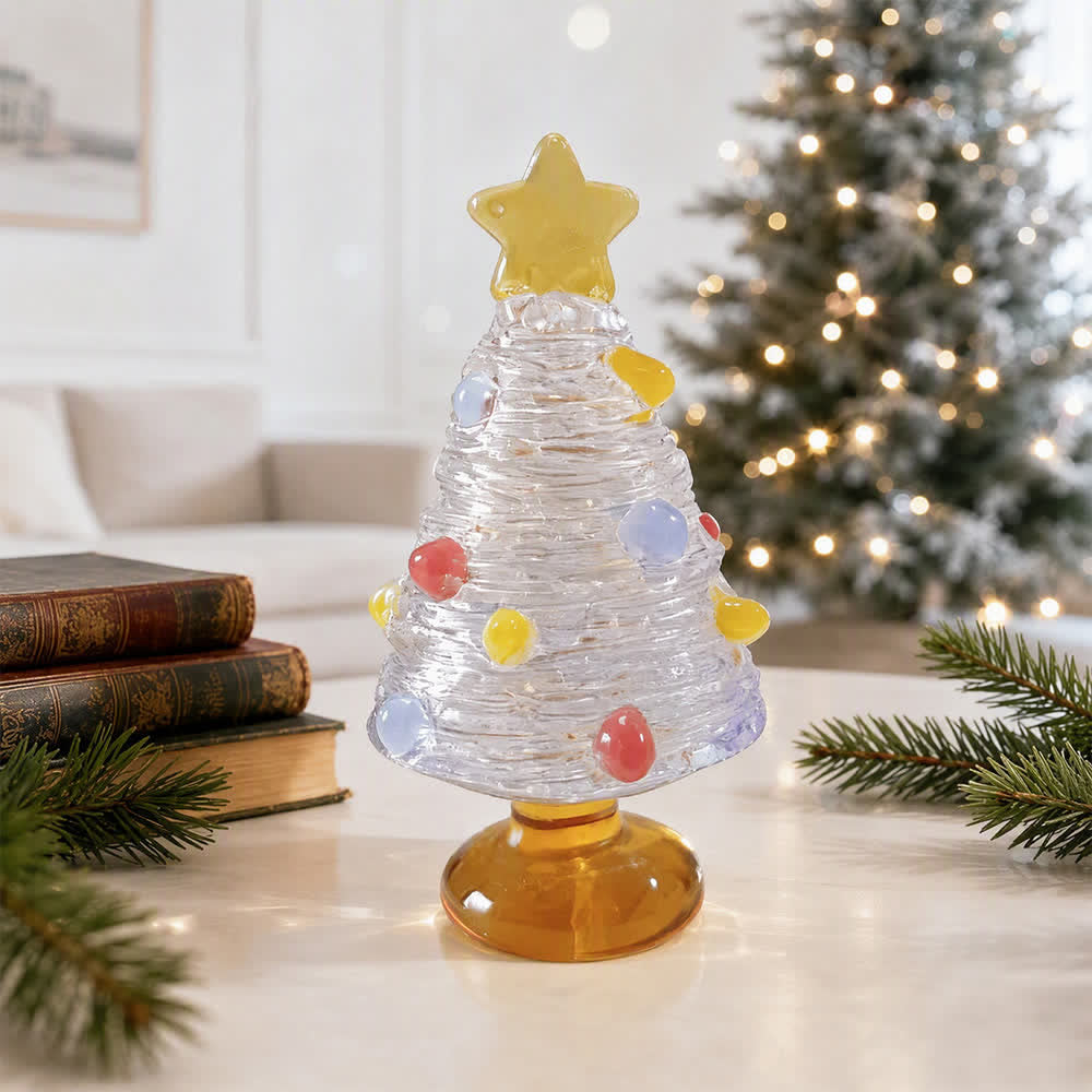 Mini Glass Christmas Tree Figurine - Handblown Spiral Tree With Star Top - Pink & Violet - L - image 5