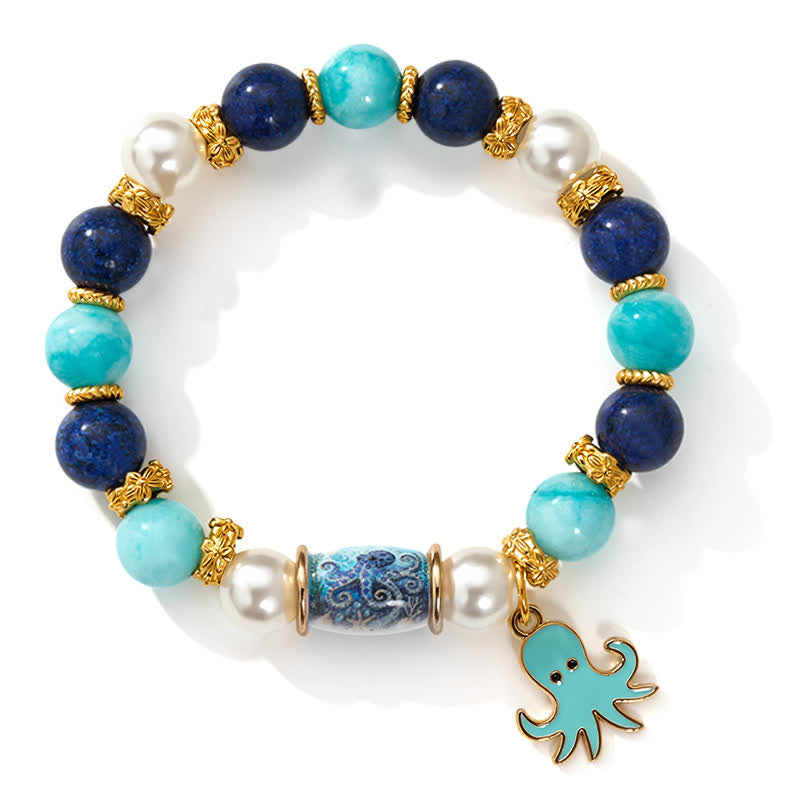 FREE Today: Cute Octopus Blue Stone Beaded Bracelet - Bracelet With Gold Spacers And Aqua Octopus Charm - image 9
