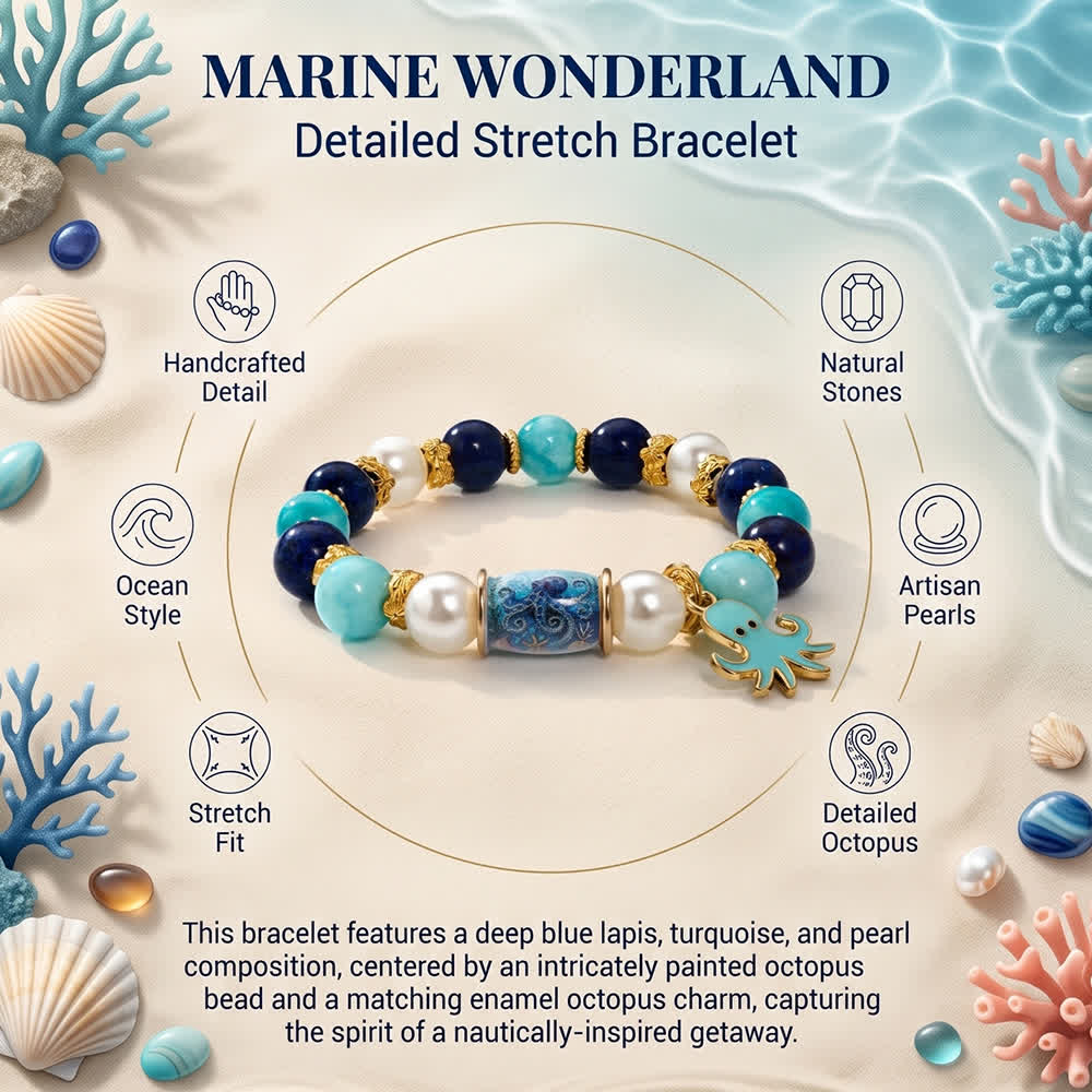 FREE Today: Cute Octopus Blue Stone Beaded Bracelet - Bracelet With Gold Spacers And Aqua Octopus Charm - image 7