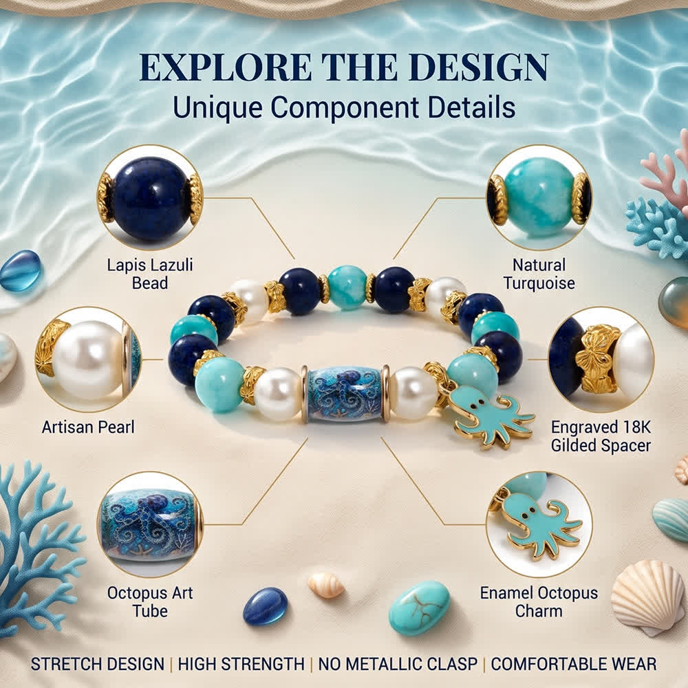 FREE Today: Cute Octopus Blue Stone Beaded Bracelet - Bracelet With Gold Spacers And Aqua Octopus Charm - image 6