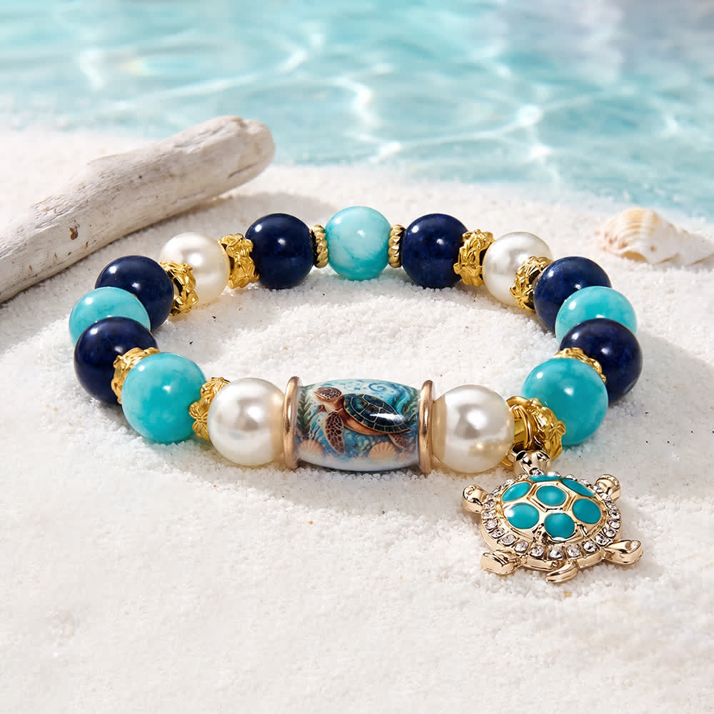 FREE Today: Save The Sea Turtles Bracelet - Ocean Blue Beaded Bracelet With Jeweled Sea Turtle Charm - image 5