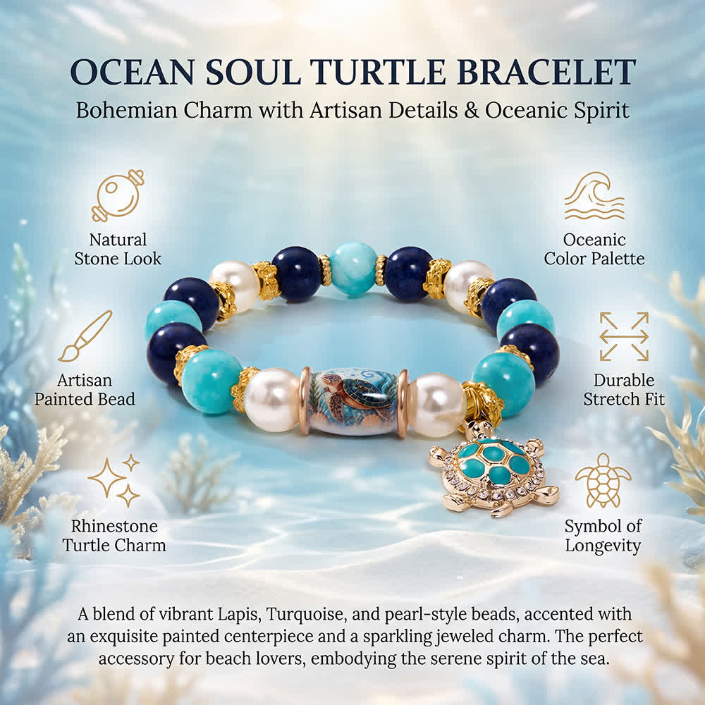 FREE Today: Save The Sea Turtles Bracelet - Ocean Blue Beaded Bracelet With Jeweled Sea Turtle Charm - image 7