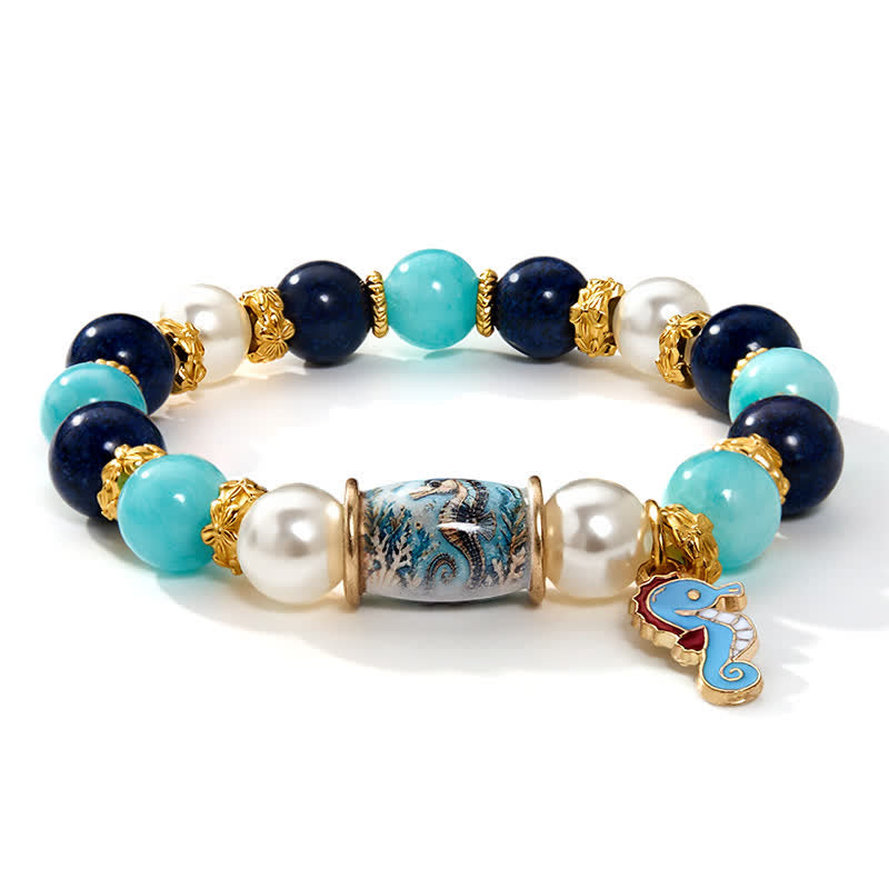 FREE Today: Blue Seahorse Charm Bracelet - Ocean Conservation Turquoise Pearl Lapis Beaded Bracelet - image 8