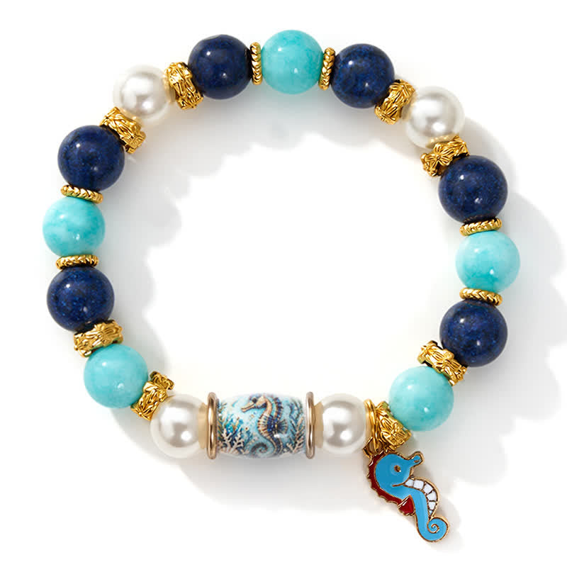 FREE Today: Blue Seahorse Charm Bracelet - Ocean Conservation Turquoise Pearl Lapis Beaded Bracelet - image 9