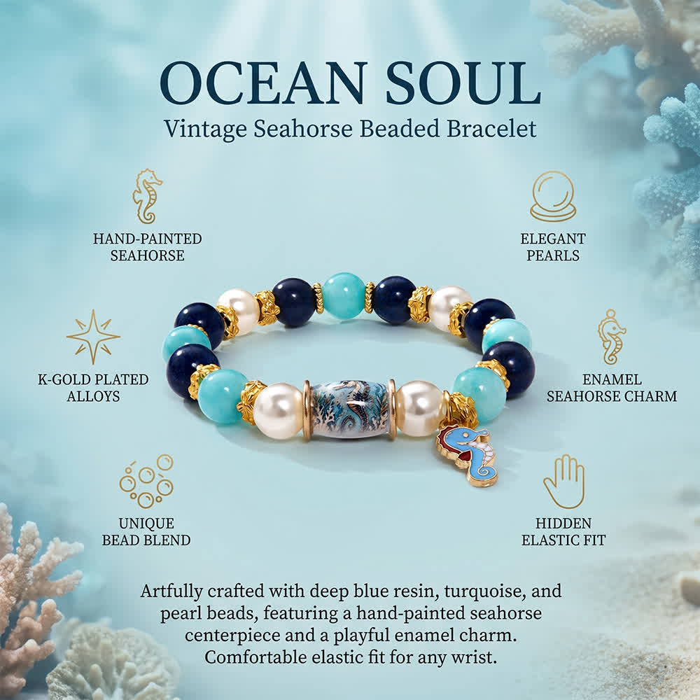 FREE Today: Blue Seahorse Charm Bracelet - Ocean Conservation Turquoise Pearl Lapis Beaded Bracelet - image 7