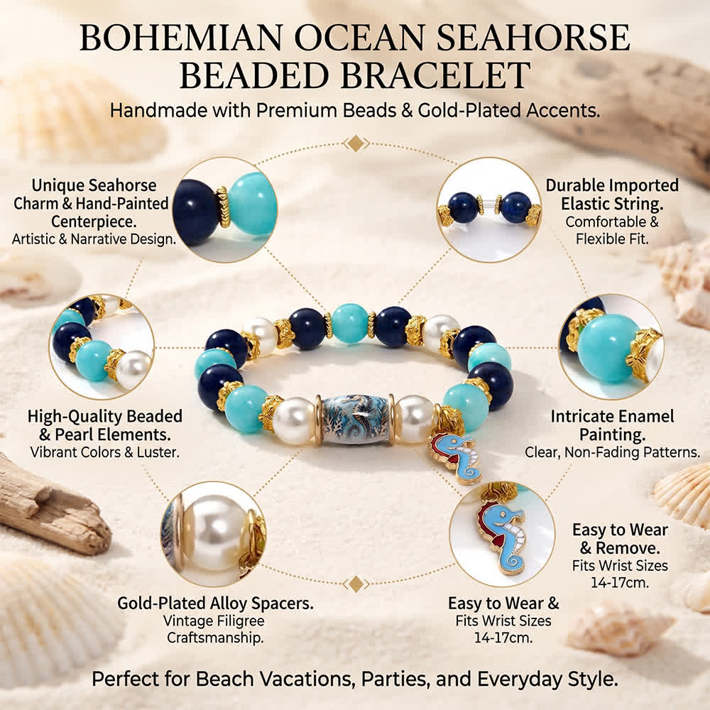 FREE Today: Blue Seahorse Charm Bracelet - Ocean Conservation Turquoise Pearl Lapis Beaded Bracelet - image 6