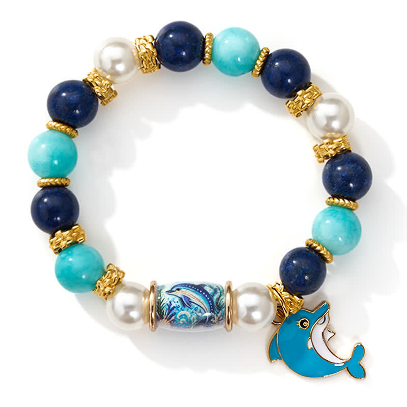 FREE Today: Save The Dolphin Family Stretch Bracelet - Ocean Blue Beaded Bracelet With Dolphin Charm - image 8