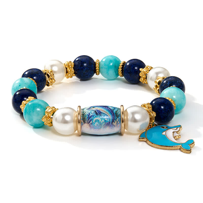 FREE Today: Save The Dolphin Family Stretch Bracelet - Ocean Blue Beaded Bracelet With Dolphin Charm - image 9