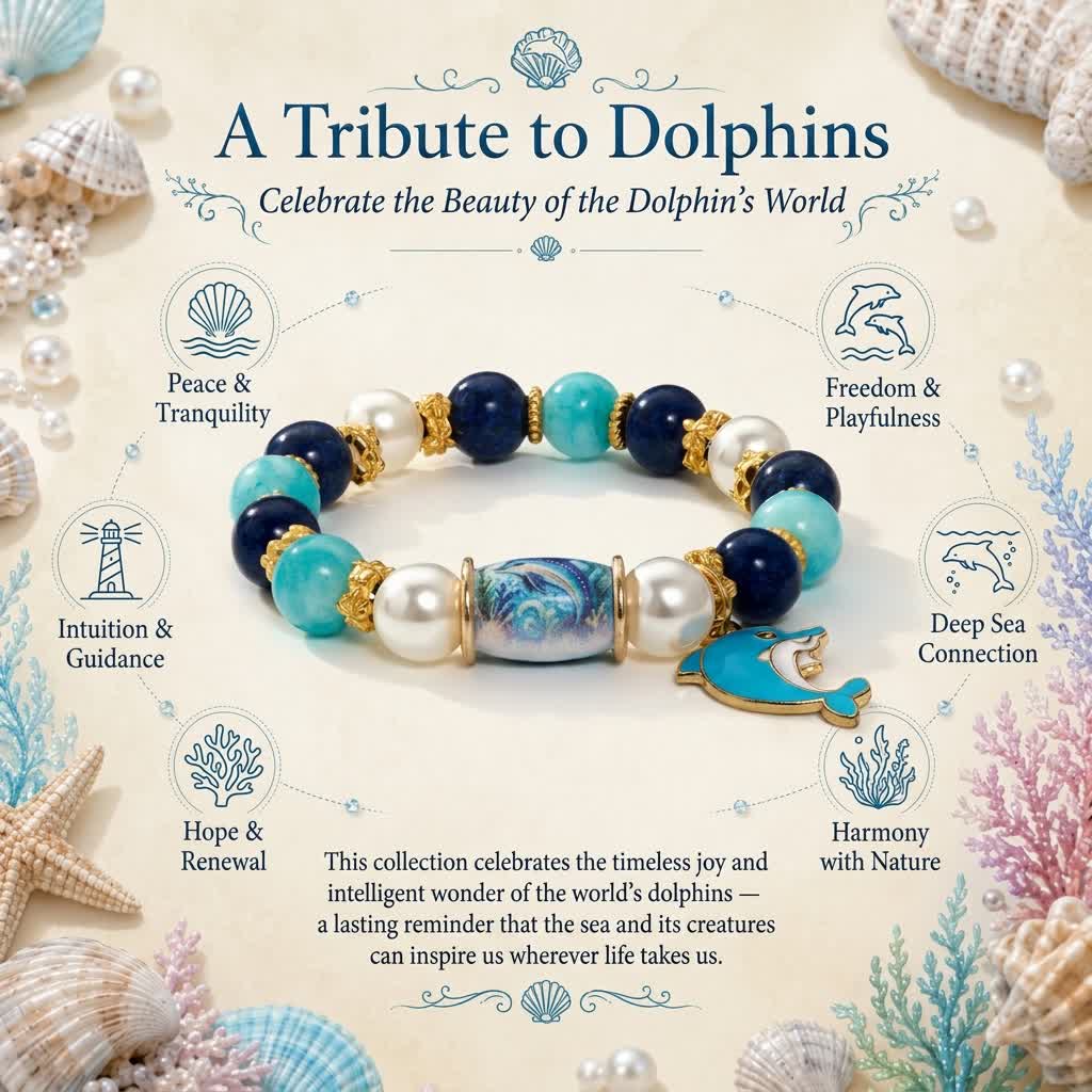 FREE Today: Save The Dolphin Family Stretch Bracelet - Ocean Blue Beaded Bracelet With Dolphin Charm - image 7