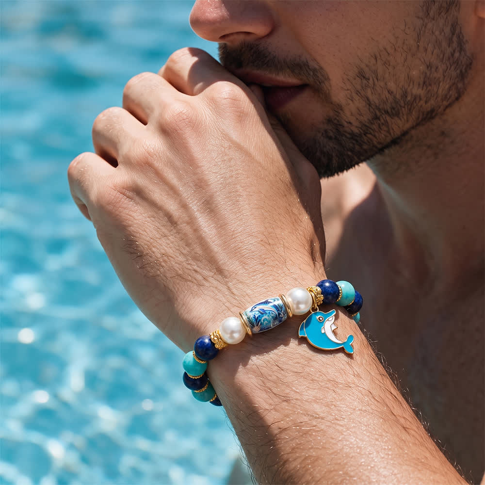 FREE Today: Save The Dolphin Family Stretch Bracelet - Ocean Blue Beaded Bracelet With Dolphin Charm - image 4