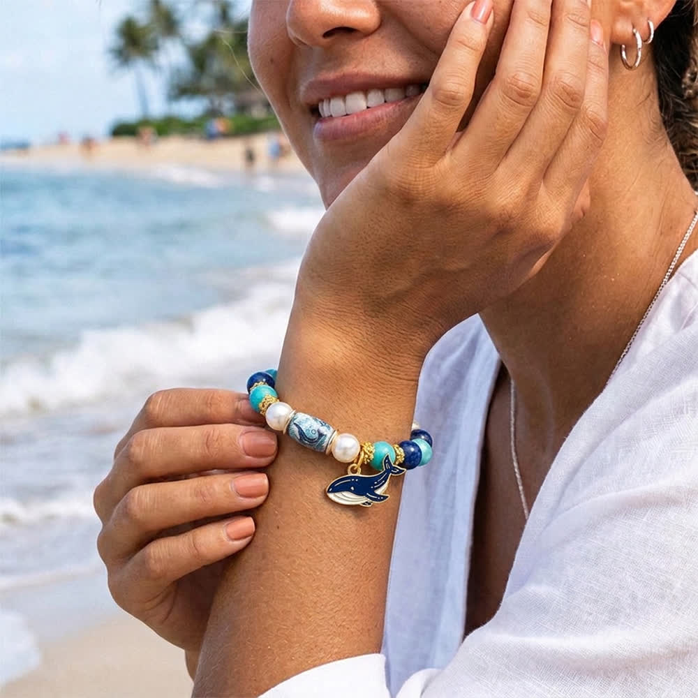 FREE Today: Save The Whales Ocean Themed Bracelet - Blue Beaded Elastic Bracelet With Whale Pendant - image 4