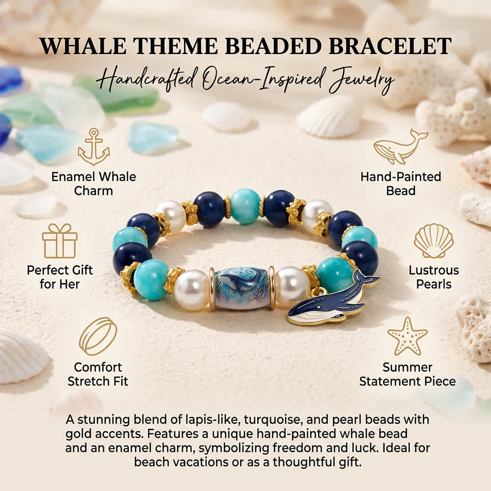 FREE Today: Save The Whales Ocean Themed Bracelet - Blue Beaded Elastic Bracelet With Whale Pendant - image 7