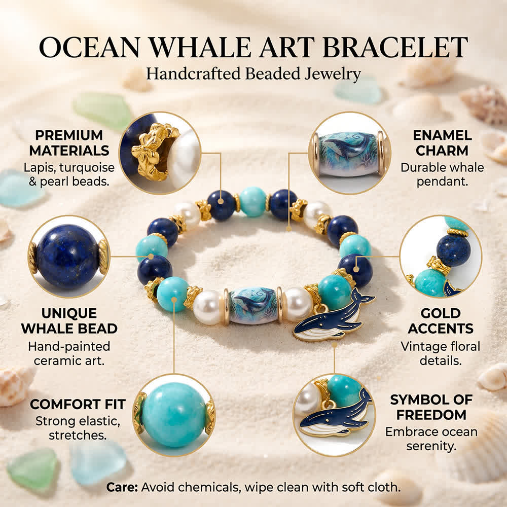 FREE Today: Save The Whales Ocean Themed Bracelet - Blue Beaded Elastic Bracelet With Whale Pendant - image 6