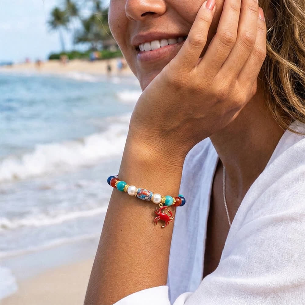 FREE Today: Protect Cute Ocean Crab Bracelet - Colorful Beaded Bracelet With Red Enamel Crab Charm - image 1
