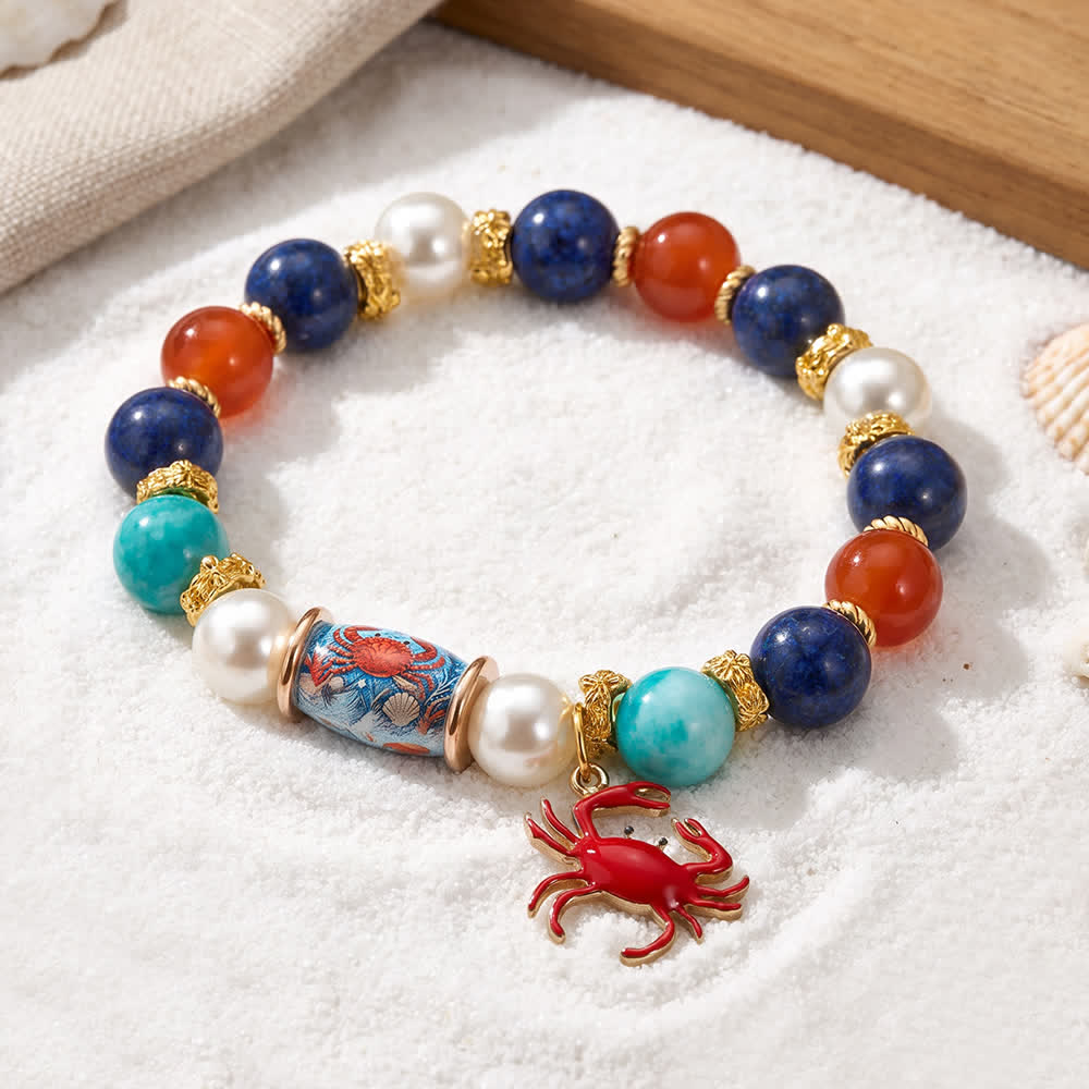 FREE Today: Protect Cute Ocean Crab Bracelet - Colorful Beaded Bracelet With Red Enamel Crab Charm - Crab - 6.3" / 16cm (Stretchable) - image 0