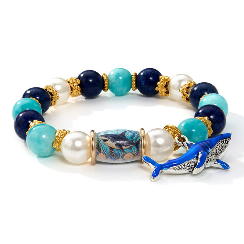 FREE Today: Support Shark Conservation Bracelet - Enamel Shark Charm Beaded Bracelet With Pearls - image 8