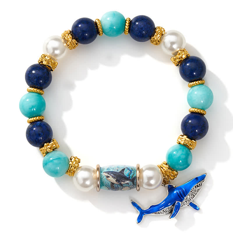 FREE Today: Support Shark Conservation Bracelet - Enamel Shark Charm Beaded Bracelet With Pearls - image 9