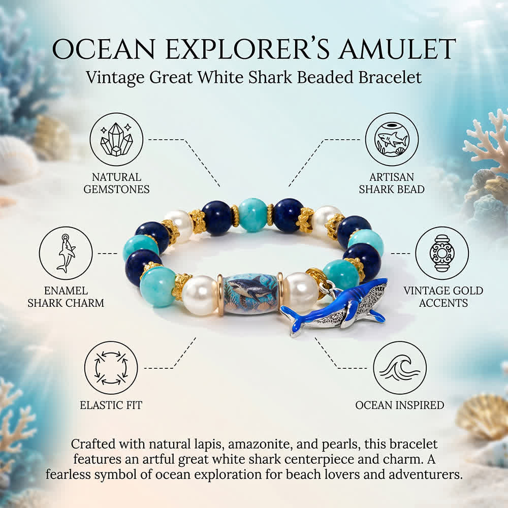 FREE Today: Support Shark Conservation Bracelet - Enamel Shark Charm Beaded Bracelet With Pearls - image 7