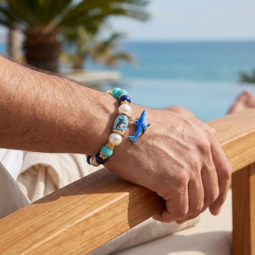 FREE Today: Support Shark Conservation Bracelet - Enamel Shark Charm Beaded Bracelet With Pearls - image 4