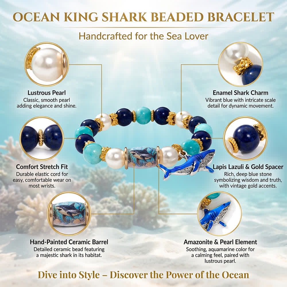 FREE Today: Support Shark Conservation Bracelet - Enamel Shark Charm Beaded Bracelet With Pearls - image 6