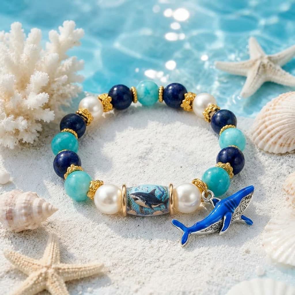 FREE Today: Support Shark Conservation Bracelet - Enamel Shark Charm Beaded Bracelet With Pearls - image 5