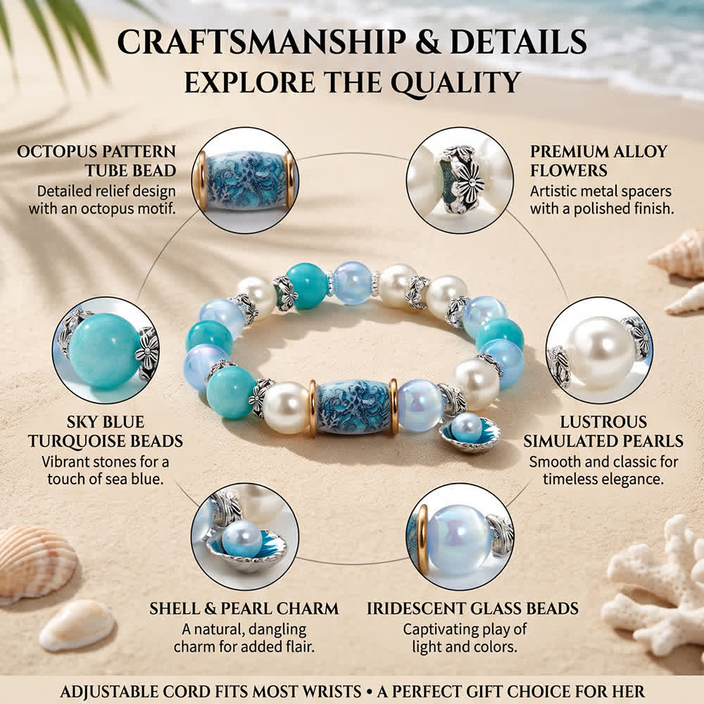 FREE Today: Pearl Shell Charm Octopus Barrel Beaded Bracelet - Ocean Themed Jewelry for Marine Conservation - image 6