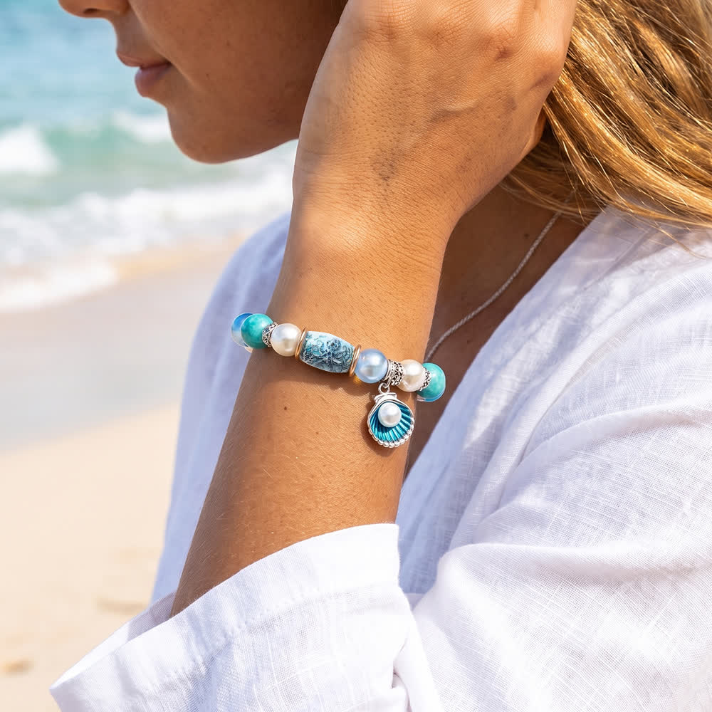 FREE Today: Pearl Shell Charm Octopus Barrel Beaded Bracelet - Ocean Themed Jewelry for Marine Conservation - image 1