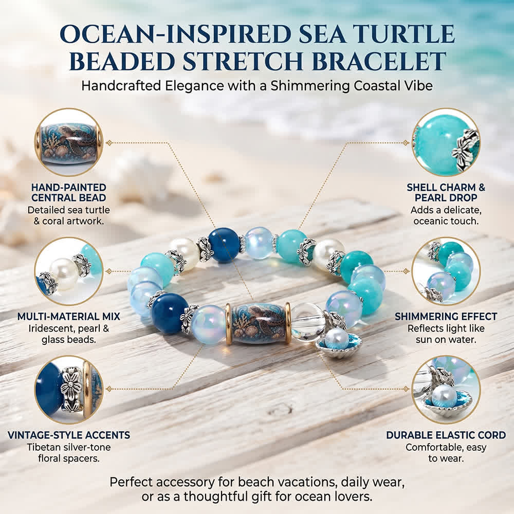 FREE Today: Mermaid Turtle Beaded Bracelet With Pearl Shell - Ocean Themed Protect The Turtles Jewelry - image 6