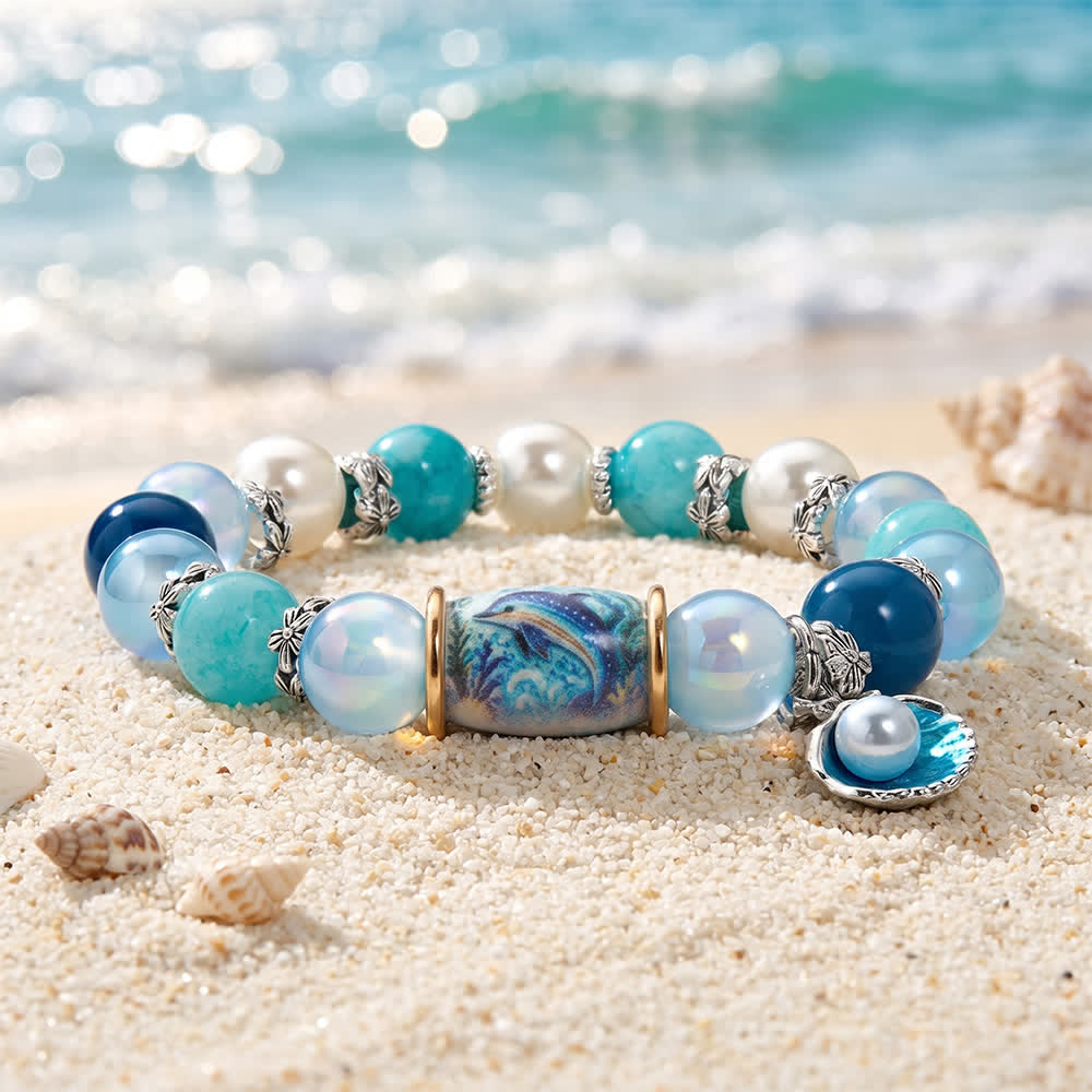 FREE Today: Protect Dolphins Awareness Bracelet - Dolphin Beaded Bracelet With Pearl Shell Charm - image 4