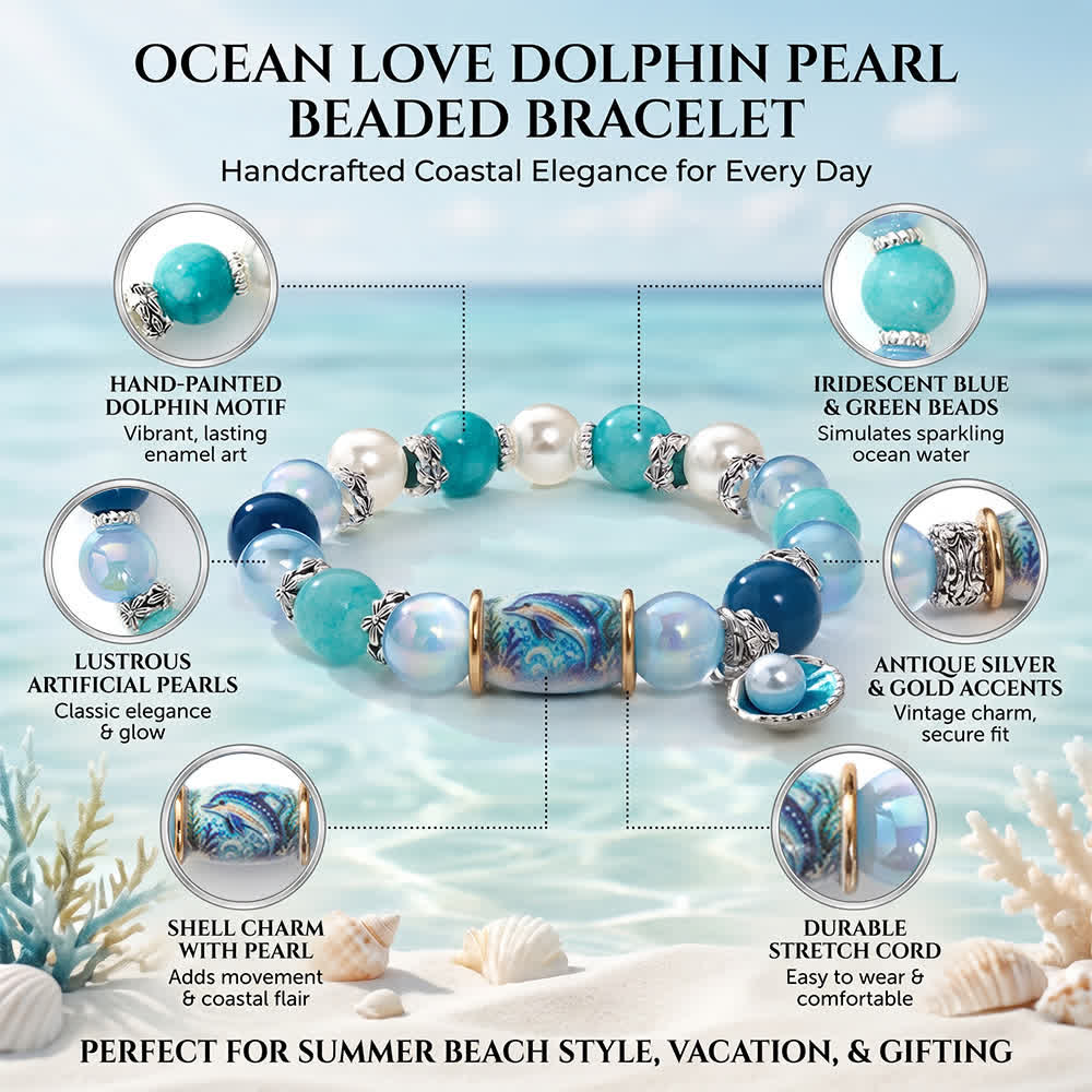 FREE Today: Protect Dolphins Awareness Bracelet - Dolphin Beaded Bracelet With Pearl Shell Charm - image 6