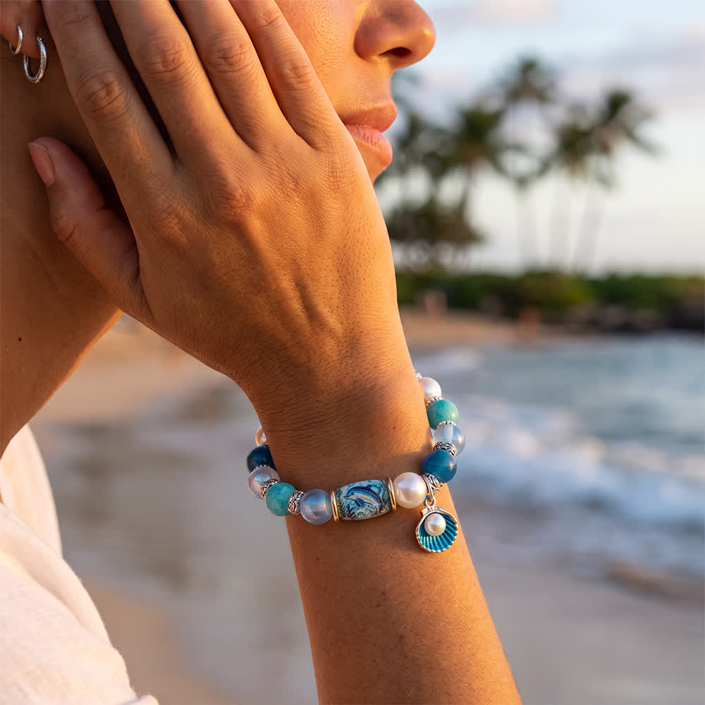 FREE Today: Protect Dolphins Awareness Bracelet - Dolphin Beaded Bracelet With Pearl Shell Charm - image 1