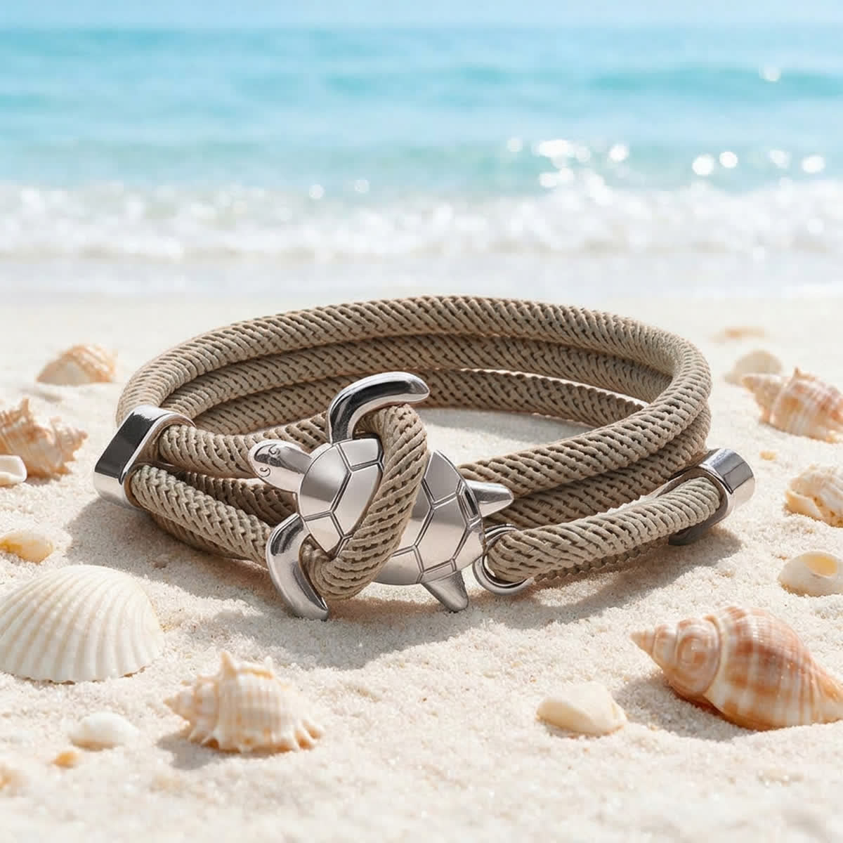 FREE Today:  Save The Sea Turtles Bracelet - Braided Rope Wrap Bracelet With Turtle Charm - Khaki - image 6