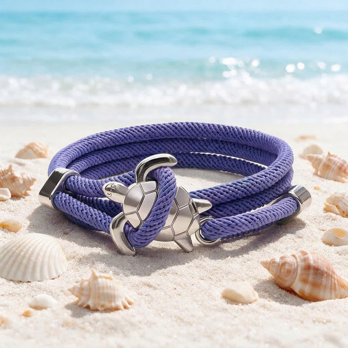 FREE Today:  Save The Sea Turtles Bracelet - Braided Rope Wrap Bracelet With Turtle Charm - Purple - image 7