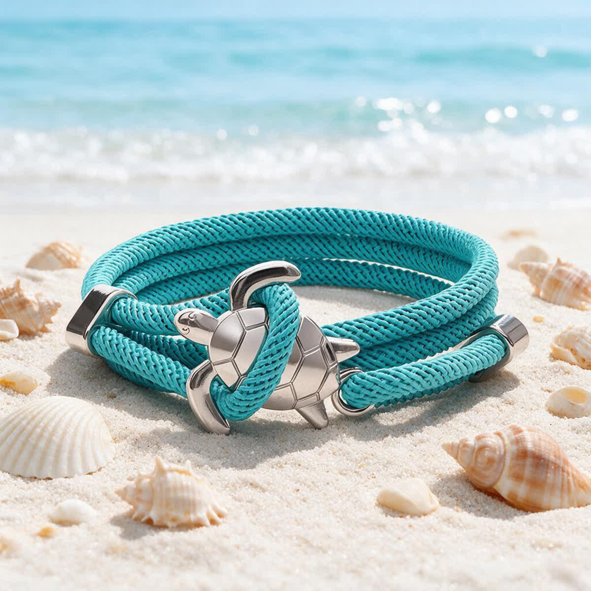 FREE Today:  Save The Sea Turtles Bracelet - Braided Rope Wrap Bracelet With Turtle Charm - Sky Blue - image 0