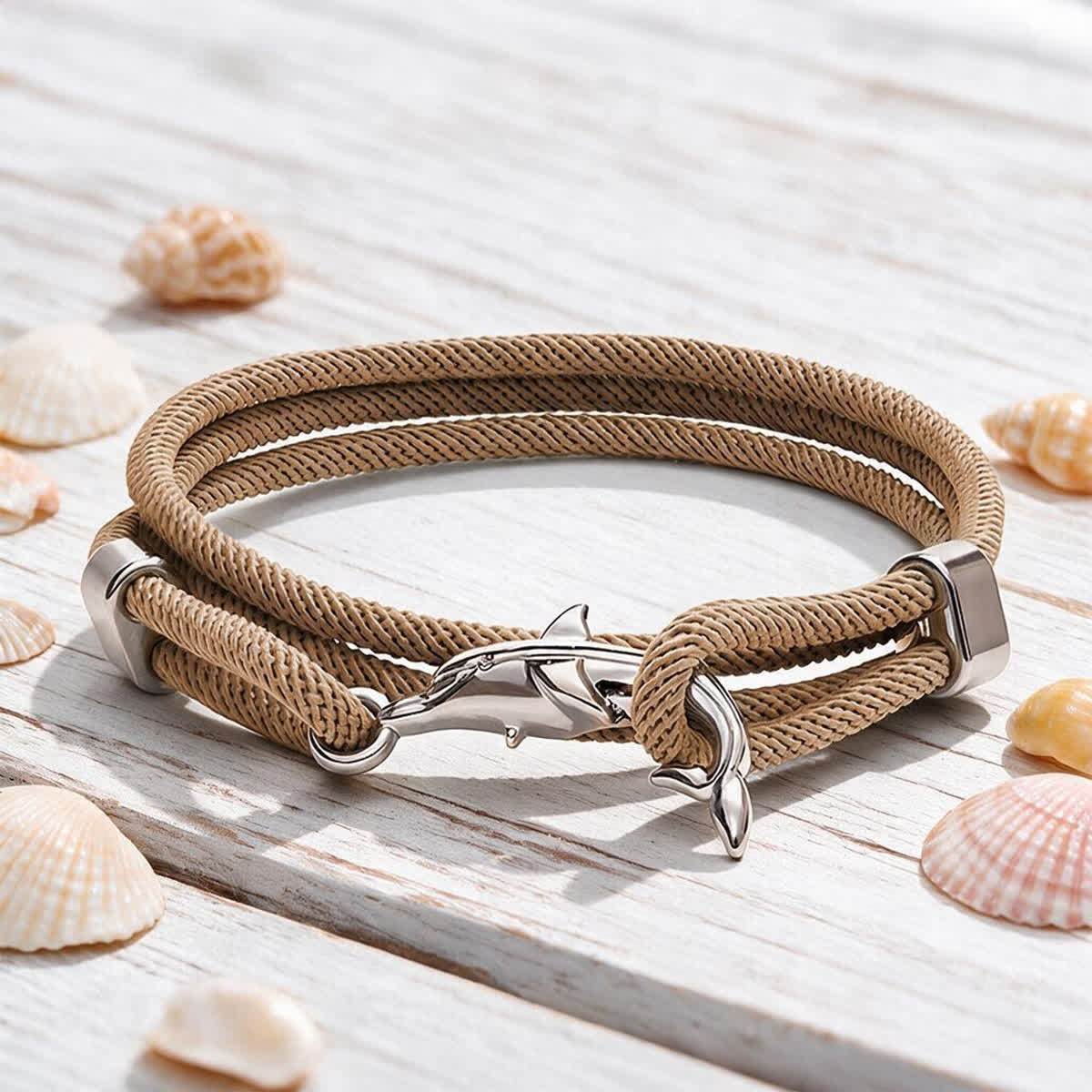 FREE Today: The Shark Guardian Bracelet - Minimalist Woven Rope Bracelet With Shark Hook Clasp - Khaki - image 0