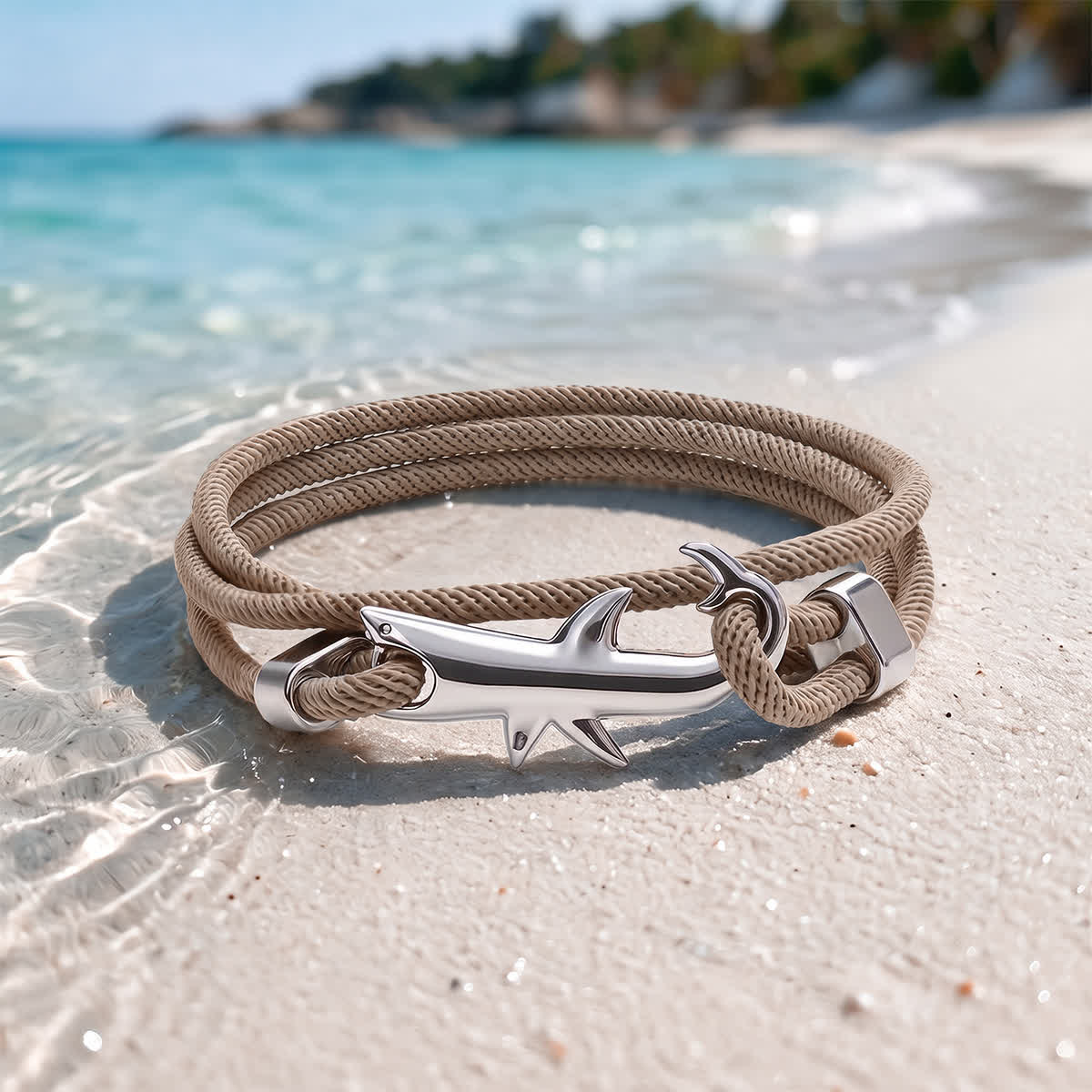 FREE Today: Braided Paracord Shark Protection Symbol Bracelet - Shark Lovers Protecting Ocean Jewelry - Khaki - image 6
