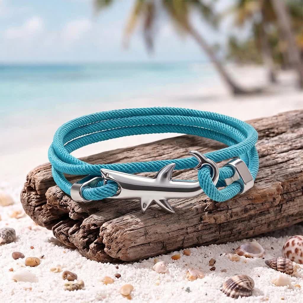 FREE Today: Braided Paracord Shark Protection Symbol Bracelet - Shark Lovers Protecting Ocean Jewelry - SkyBlue - image 0