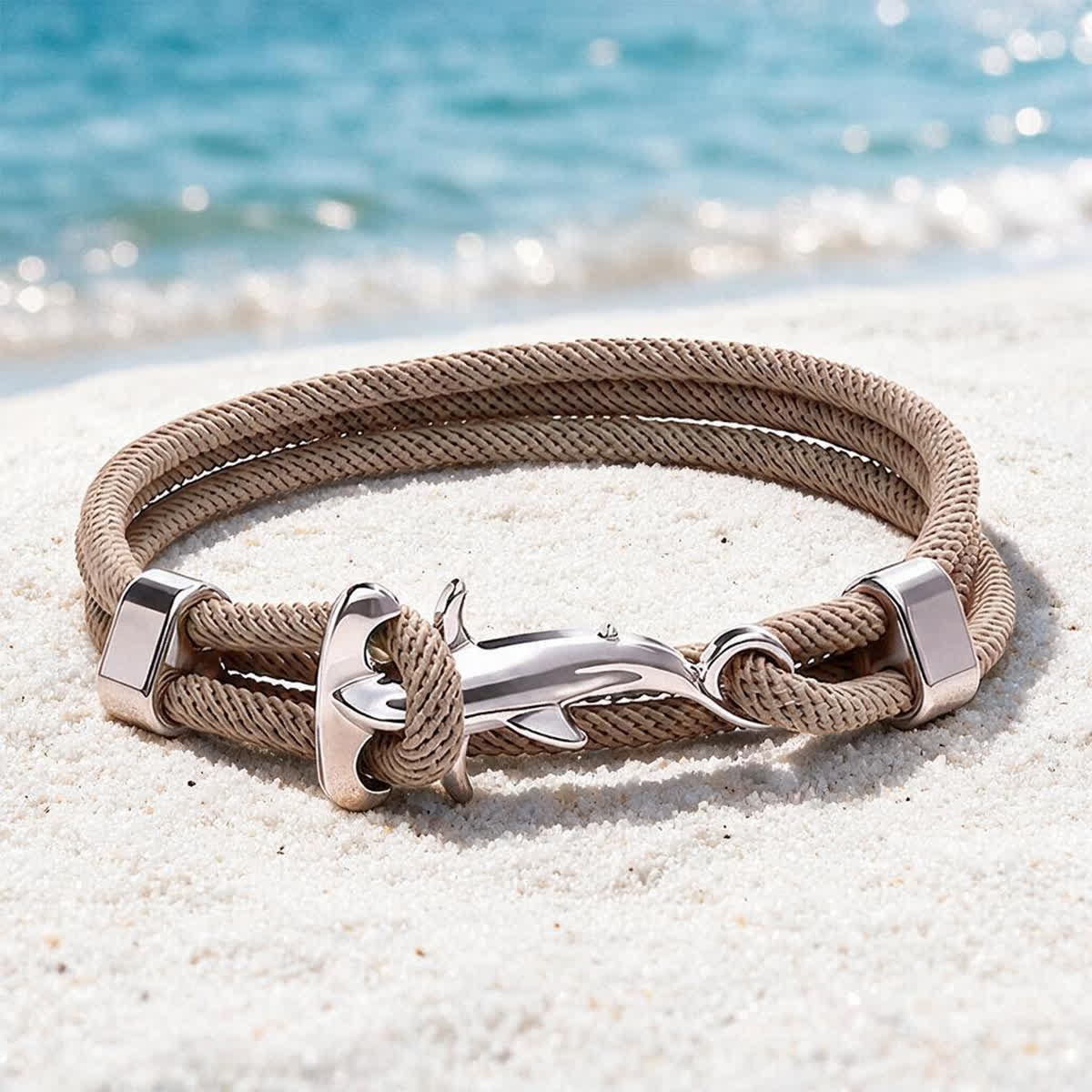 FREE Today: Nautical Shark Clasp Rope Wrap Bracelet - Protect Sharks Save The Ocean Awareness Jewelry - Khaki - image 6