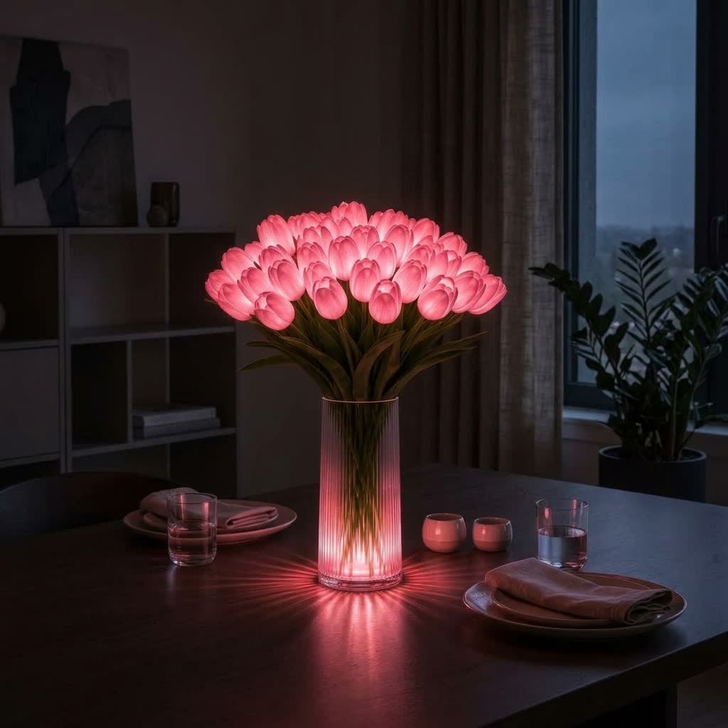 LED Flower Bouquet Tulip Night Light - Ambient Bouquet Table Lamp That Glows - image 6