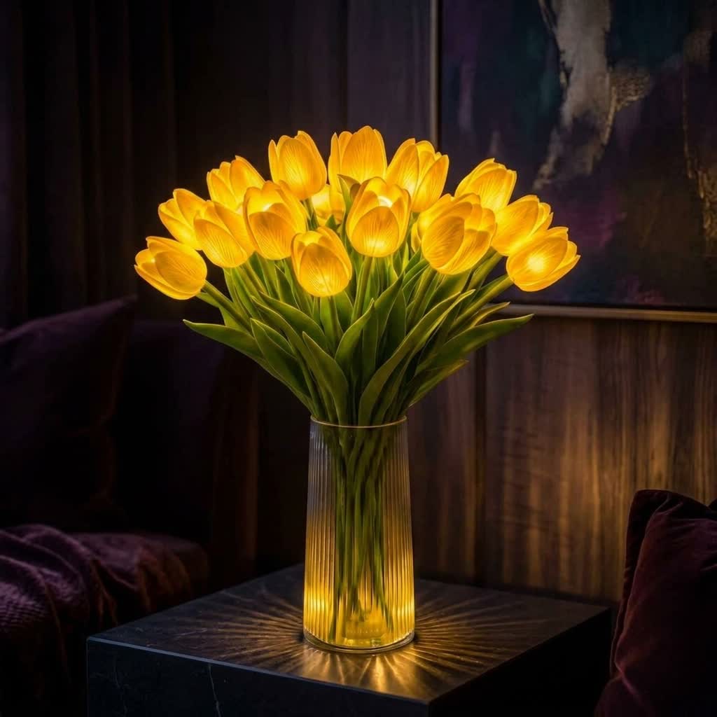 LED Flower Bouquet Tulip Night Light - Ambient Bouquet Table Lamp That Glows - Yellow - 5 Pack - image 0