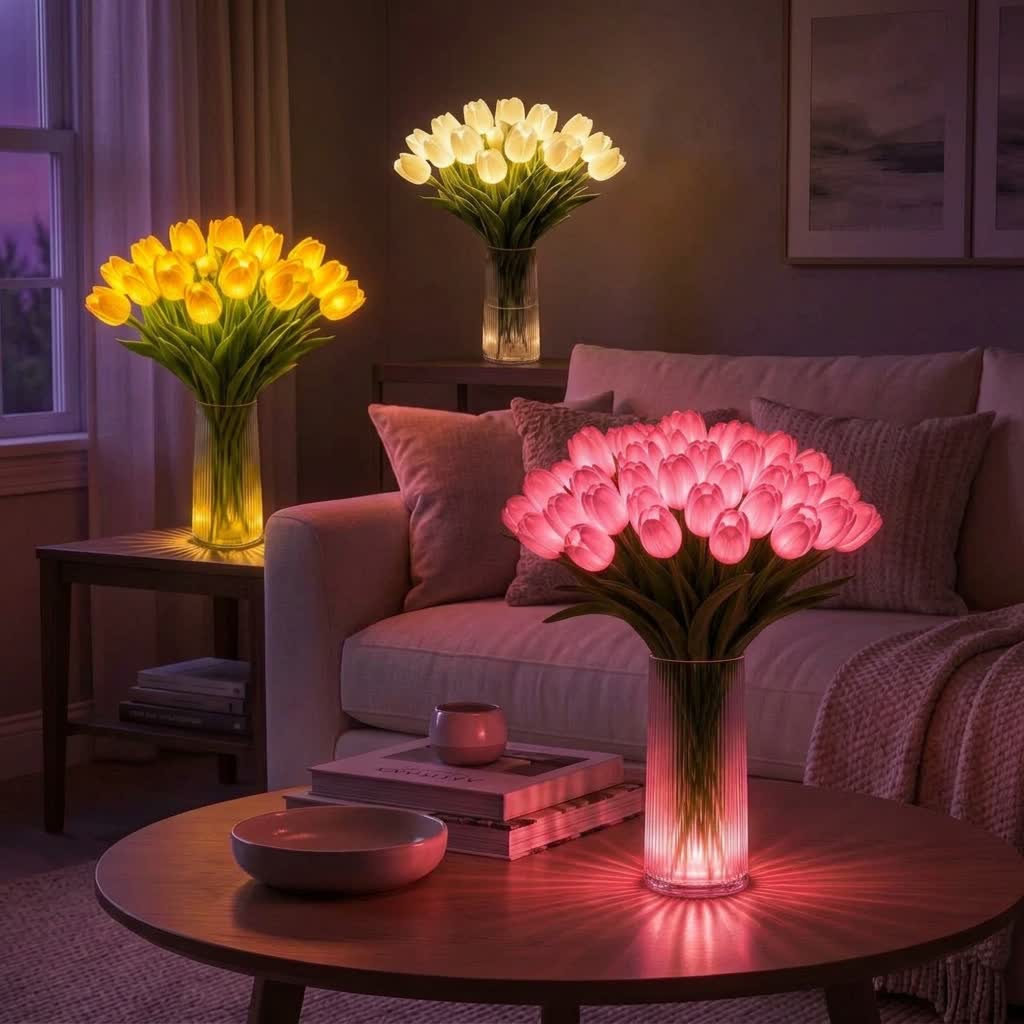 LED Flower Bouquet Tulip Night Light - Ambient Bouquet Table Lamp That Glows - image 1