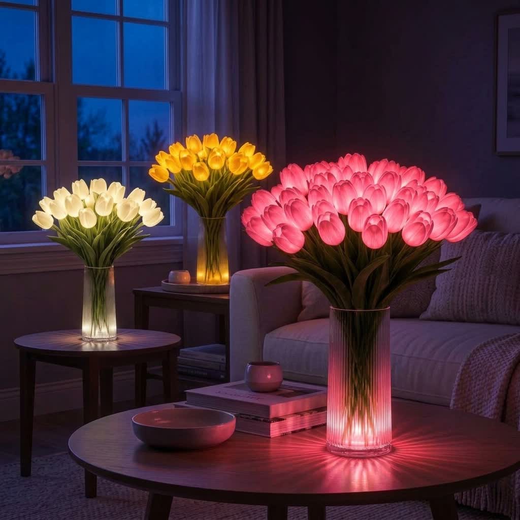 LED Flower Bouquet Tulip Night Light - Ambient Bouquet Table Lamp That Glows - image 4
