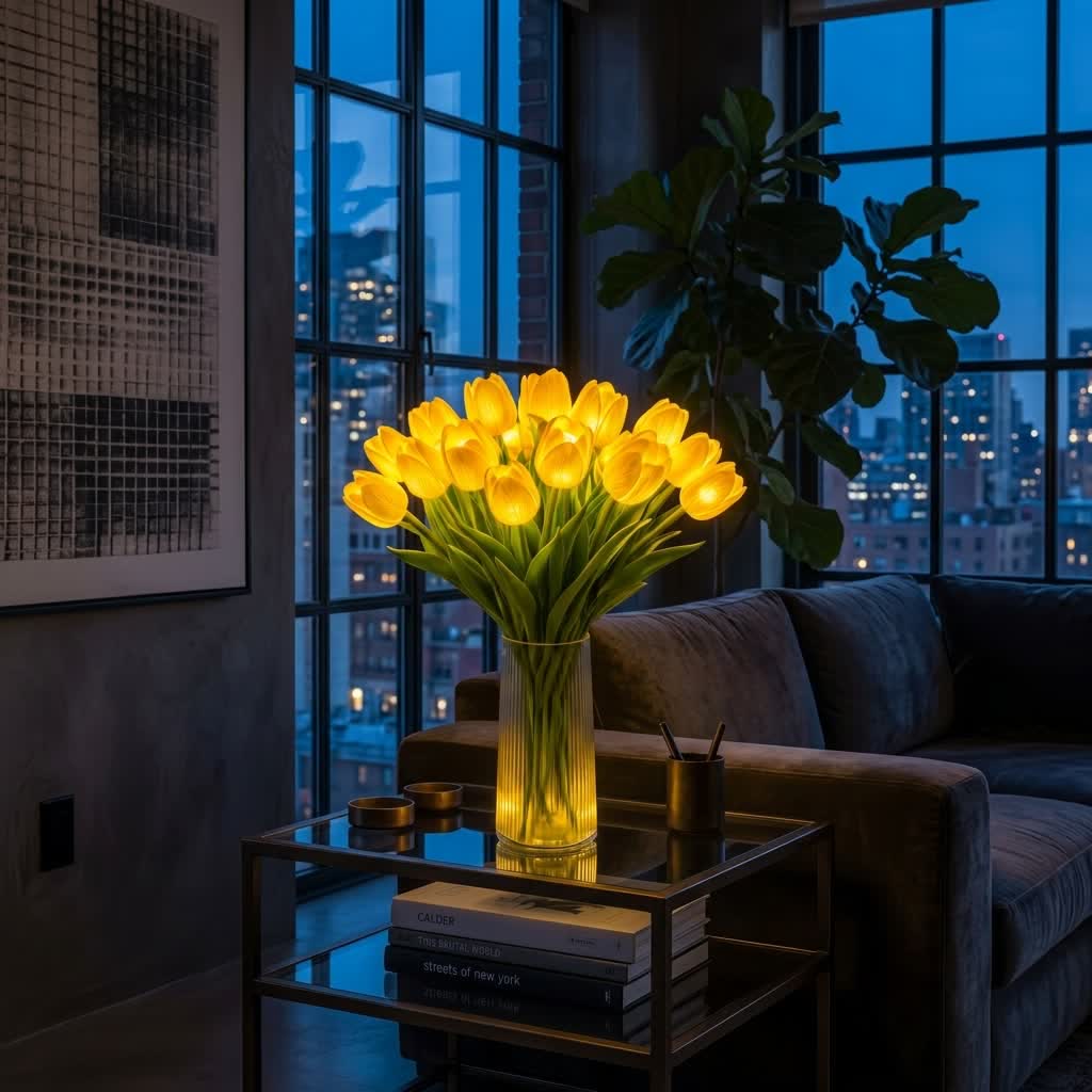 LED Flower Bouquet Tulip Night Light - Ambient Bouquet Table Lamp That Glows - image 3