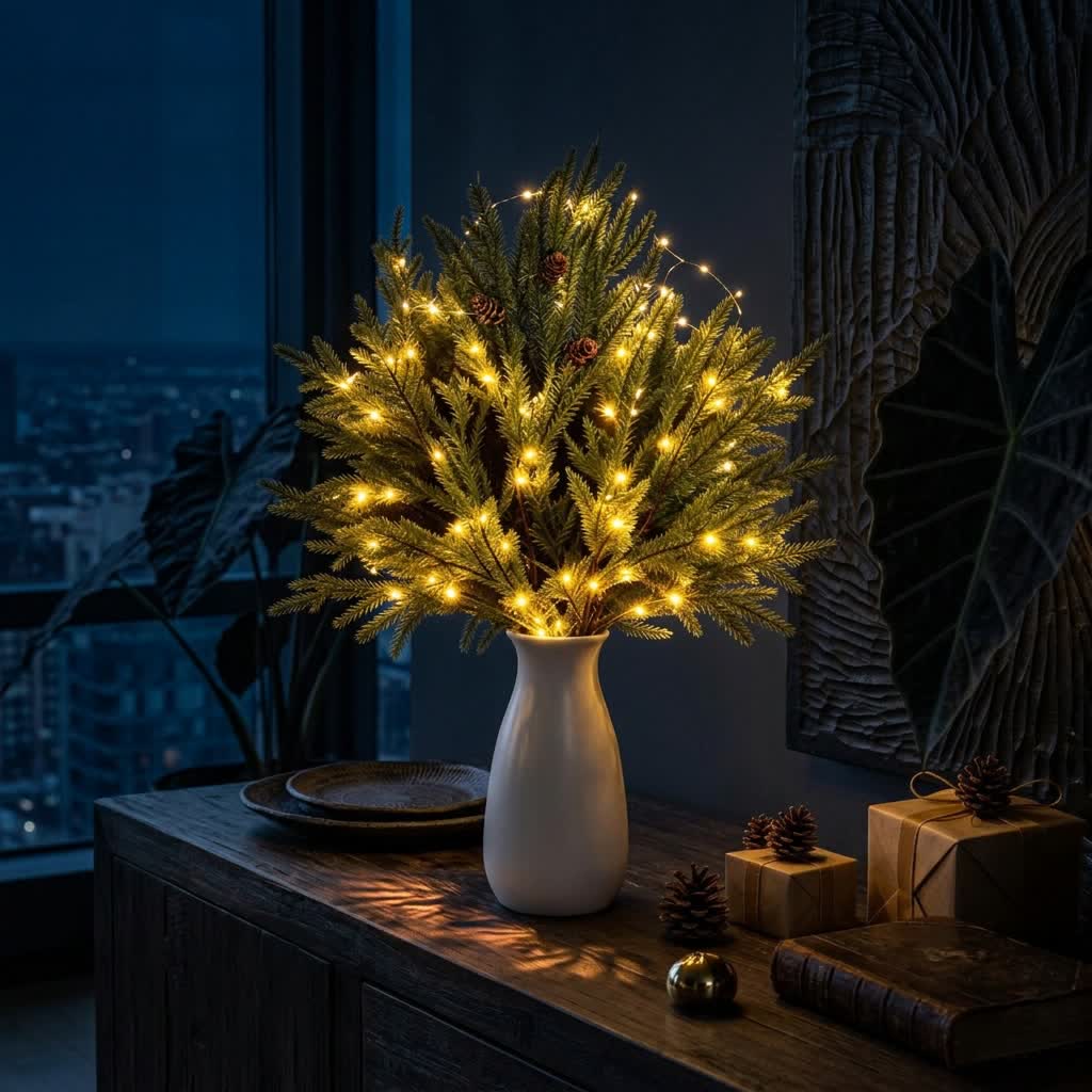 Lighted Pine Branches DIY Night Decor - Artificial Christmas Pine Stems With Fairy Lights - image 1