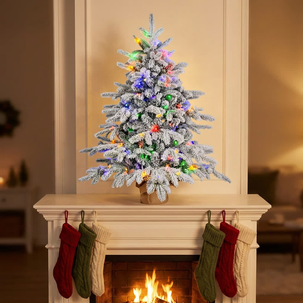 Pre-Lit Christmas Tree Night Decor - Artificial Tabletop Christmas Tree With Colorful Lights - image 4