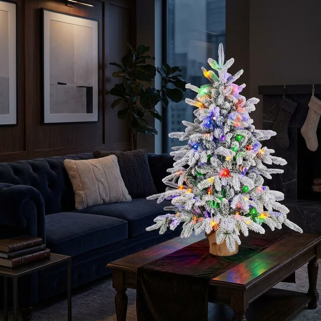 Pre-Lit Christmas Tree Night Decor - Artificial Tabletop Christmas Tree With Colorful Lights - image 2