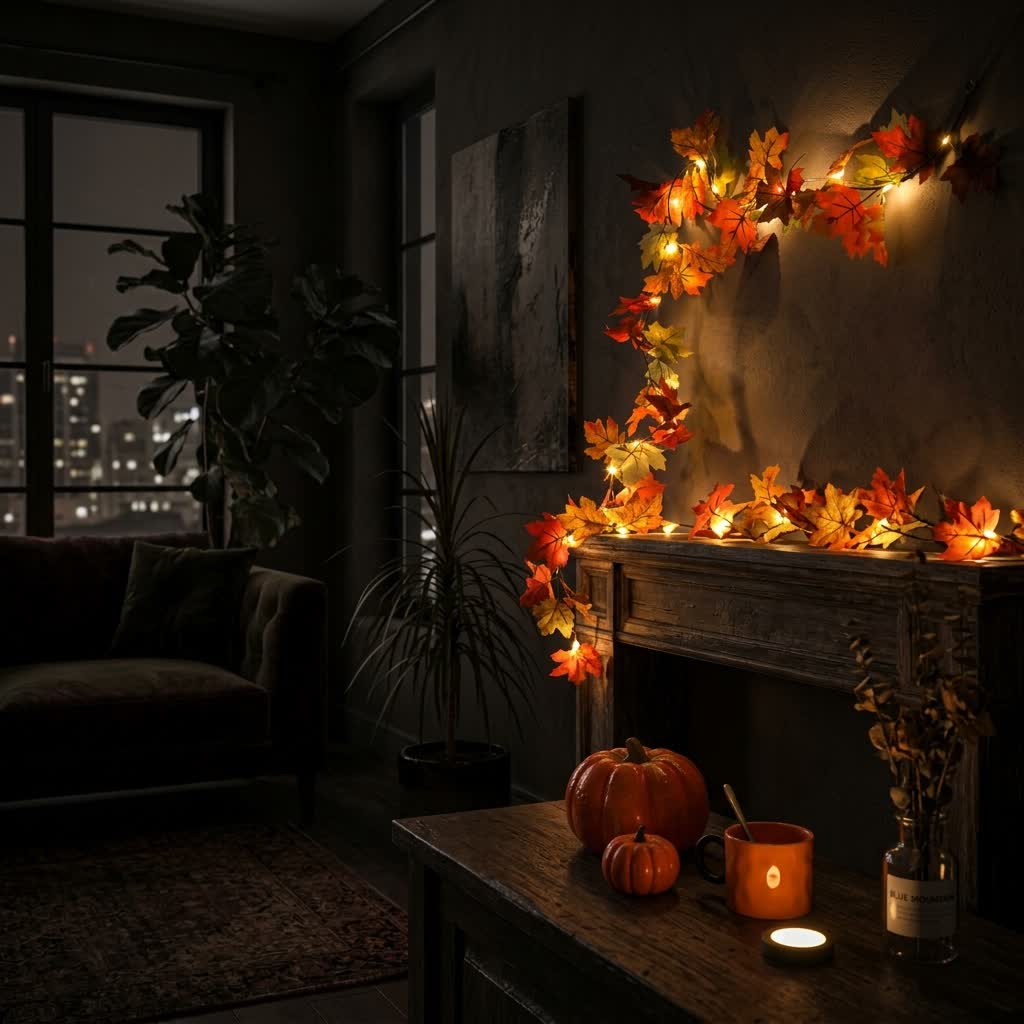 Fall Maple Leaf Garland Lights Decor - Artificial Fall Leaves Vine For Thanksgiving Decor - image 2